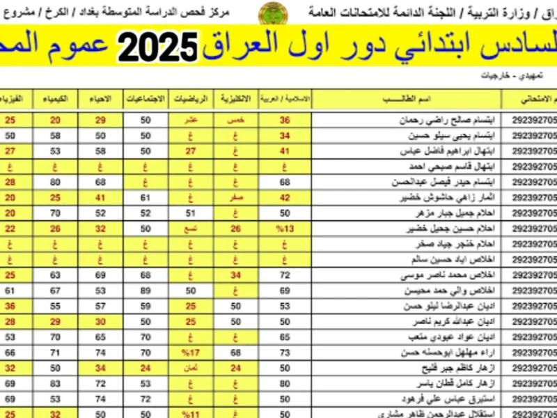 فور الظهور.. نتائج السادس الابتدائي العراق 2025 على موقع نتائجنا بجميع المحافظات